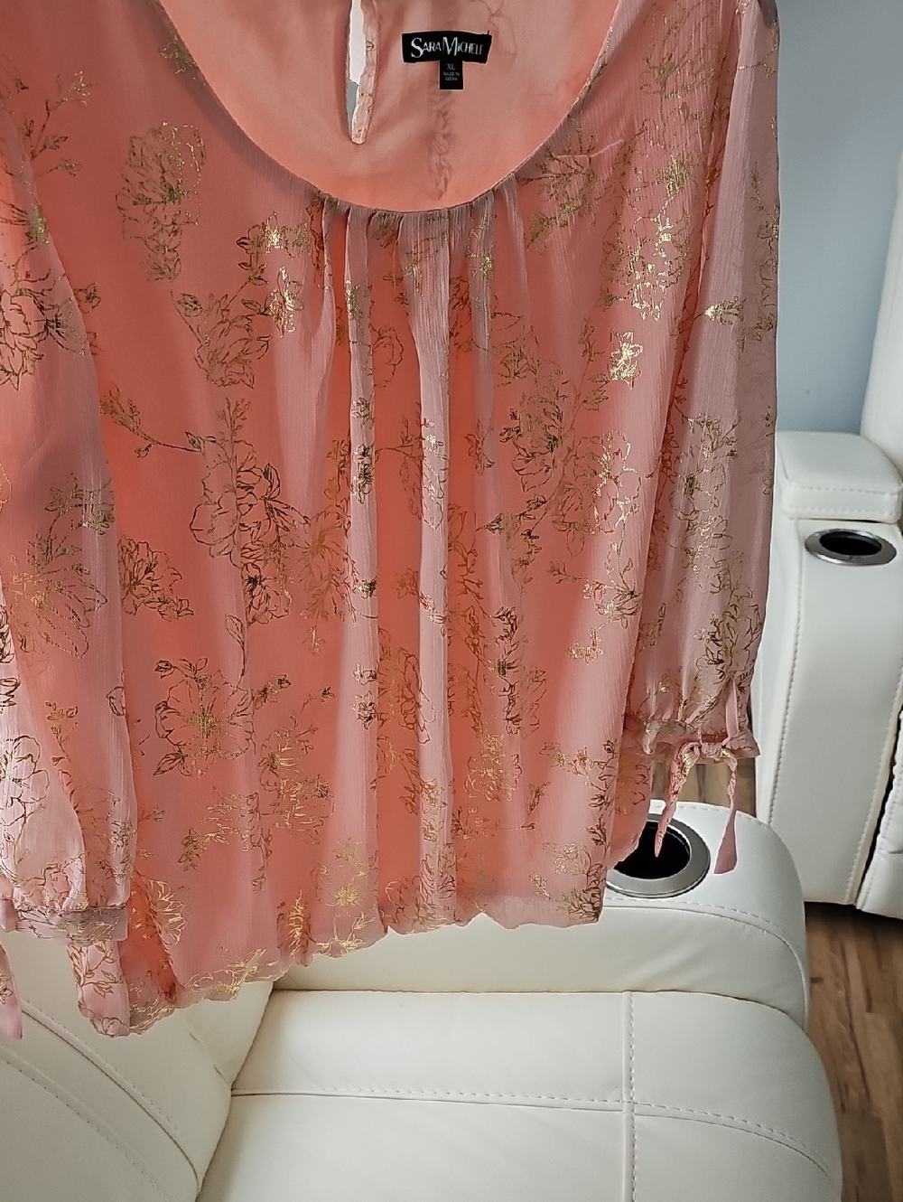 Sara Michelle Rose Pink Blouse with Gold Floral Foil